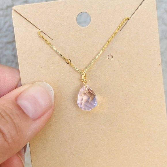 Healing Pink Rose Quartz Teardrop Necklace - Picture 5 of 15